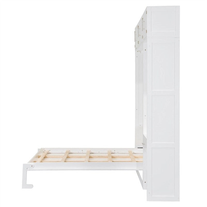 Lit escamotable avec bureau, étagères de rangement et armoire supérieure, lit mural gain de place