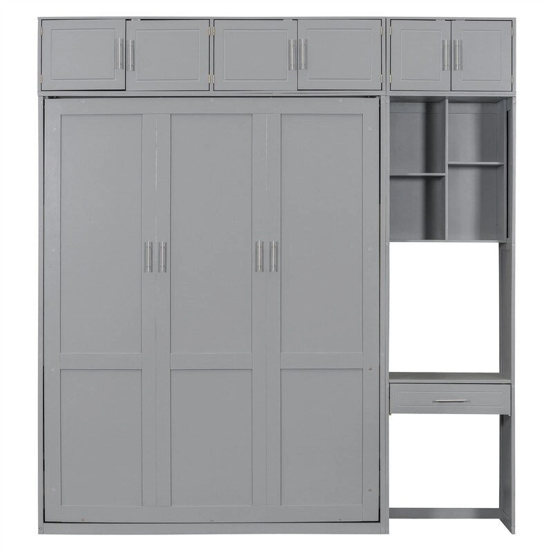 Lit escamotable avec bureau, étagères de rangement et armoire supérieure, lit mural gain de place