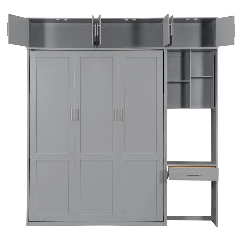 Lit escamotable avec bureau, étagères de rangement et armoire supérieure, lit mural gain de place