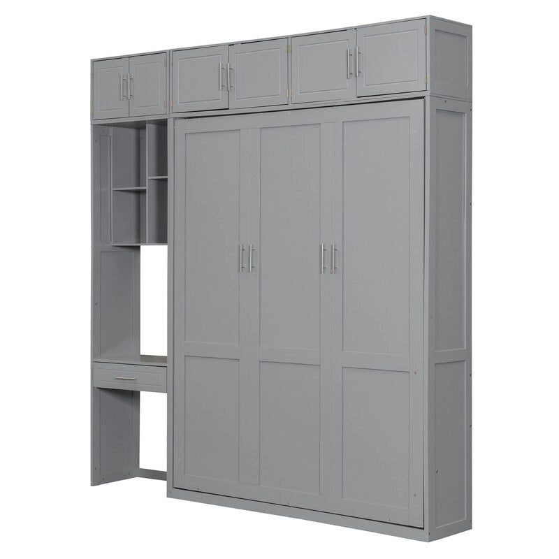 Lit escamotable avec bureau, étagères de rangement et armoire supérieure, lit mural gain de place