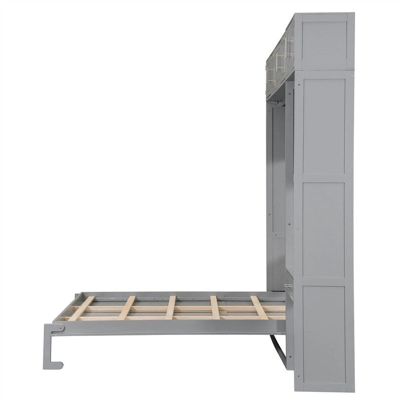 Lit escamotable avec bureau, étagères de rangement et armoire supérieure, lit mural gain de place