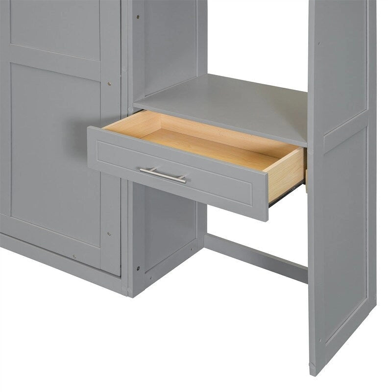 Lit escamotable avec bureau, étagères de rangement et armoire supérieure, lit mural gain de place