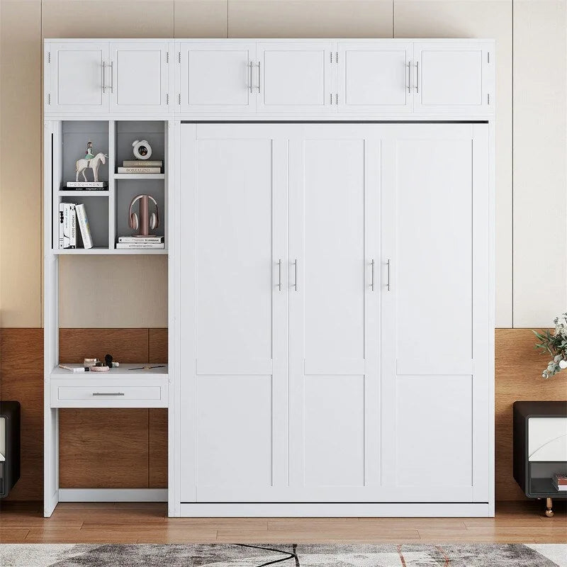 Lit escamotable avec bureau, étagères de rangement et armoire supérieure, lit mural gain de place