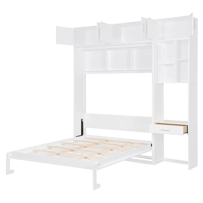 Lit escamotable avec bureau, étagères de rangement et armoire supérieure, lit mural gain de place