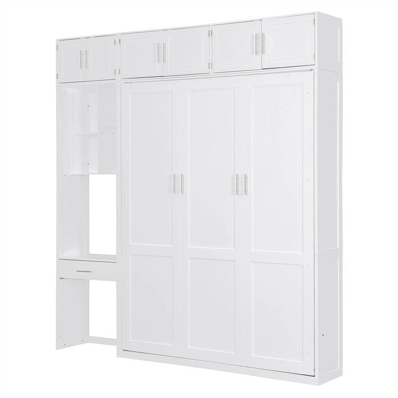 Lit escamotable avec bureau, étagères de rangement et armoire supérieure, lit mural gain de place