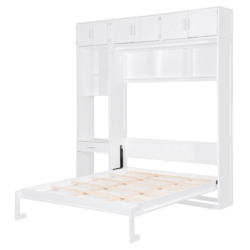 Lit escamotable avec bureau, étagères de rangement et armoire supérieure, lit mural gain de place
