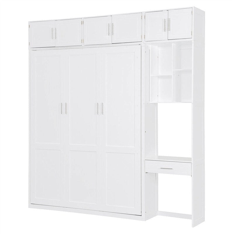 Lit escamotable avec bureau, étagères de rangement et armoire supérieure, lit mural gain de place