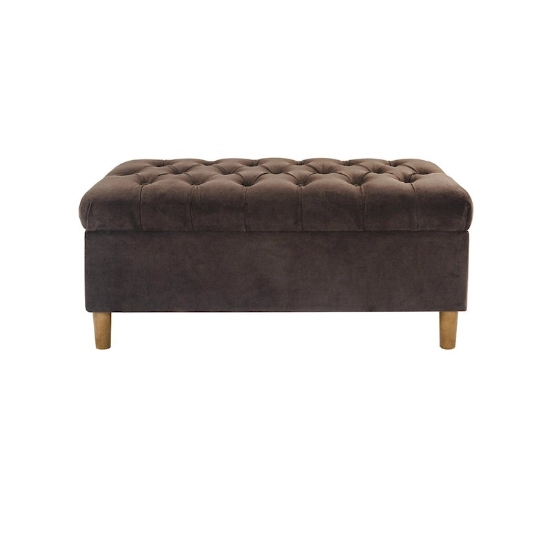 Banc de rangement Ottoman velours marron chocolat bois 101,6 cm