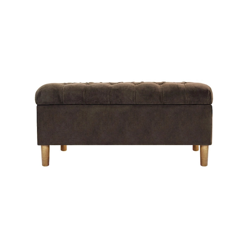 Banc de rangement Ottoman velours marron chocolat bois 101,6 cm