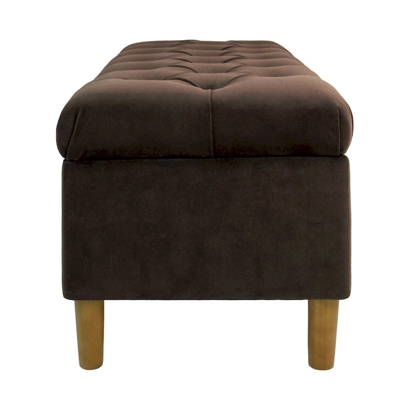 Banc de rangement Ottoman velours marron chocolat bois 101,6 cm