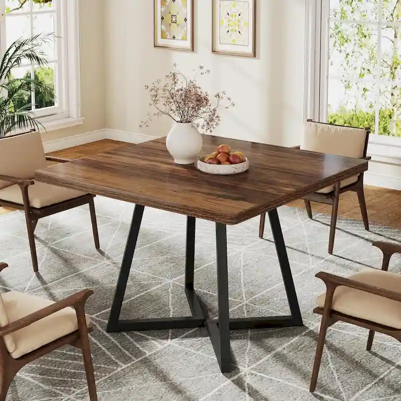 Table à manger carrée de 31,5 pouces en bois avec piétement en métal noir
