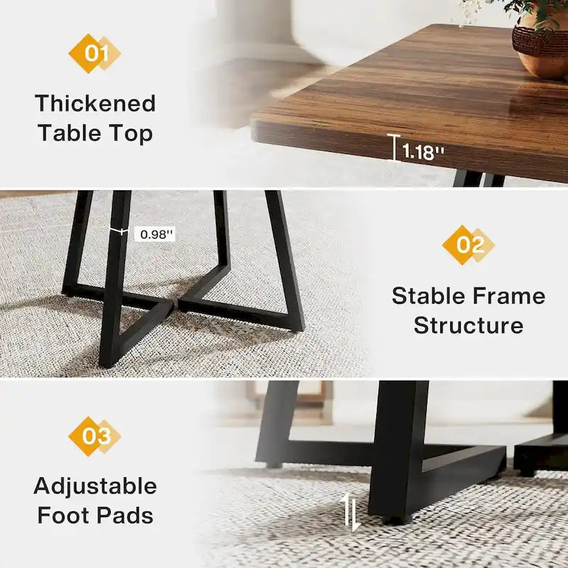 Table à manger carrée de 31,5 pouces en bois avec piétement en métal noir