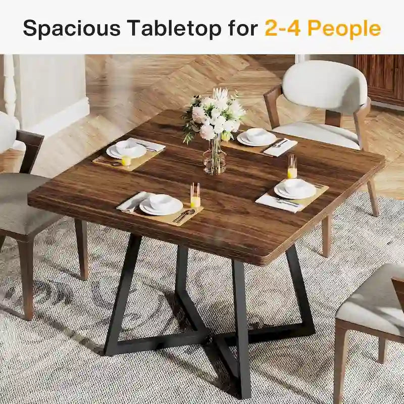 Table à manger carrée de 31,5 pouces en bois avec piétement en métal noir