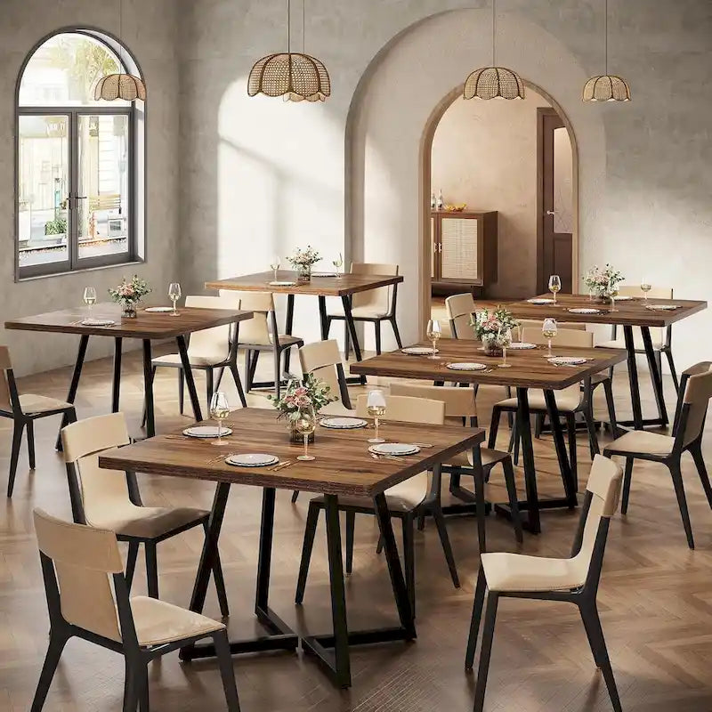 Table à manger carrée de 31,5 pouces en bois avec piétement en métal noir