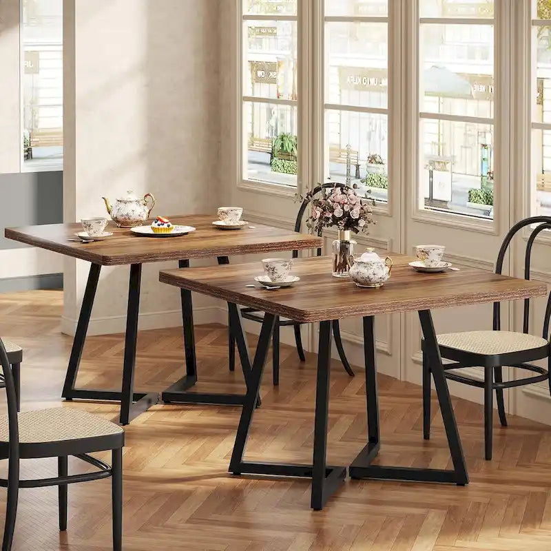 Table à manger carrée de 31,5 pouces en bois avec piétement en métal noir