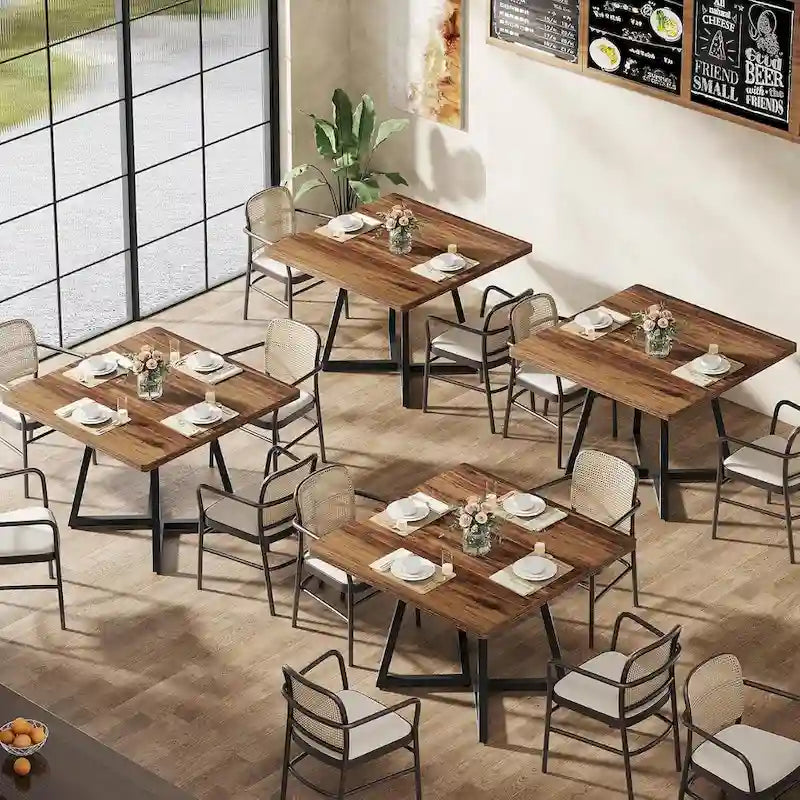 Table à manger carrée de 31,5 pouces en bois avec piétement en métal noir