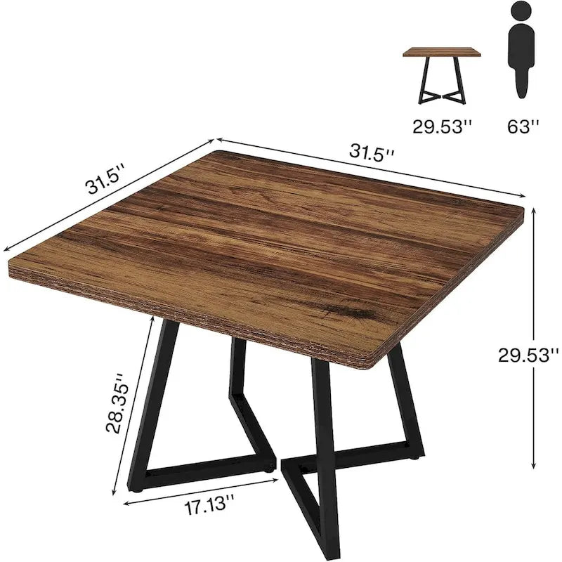 Table à manger carrée de 31,5 pouces en bois avec piétement en métal noir