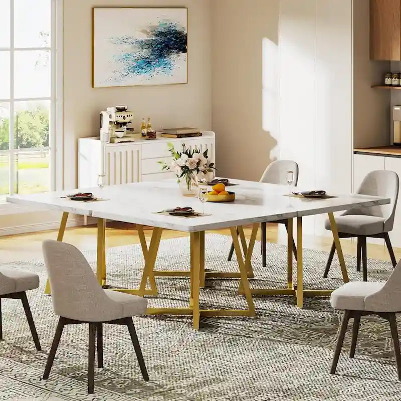 Table à manger carrée de 31,5 pouces en bois avec piétement en métal noir