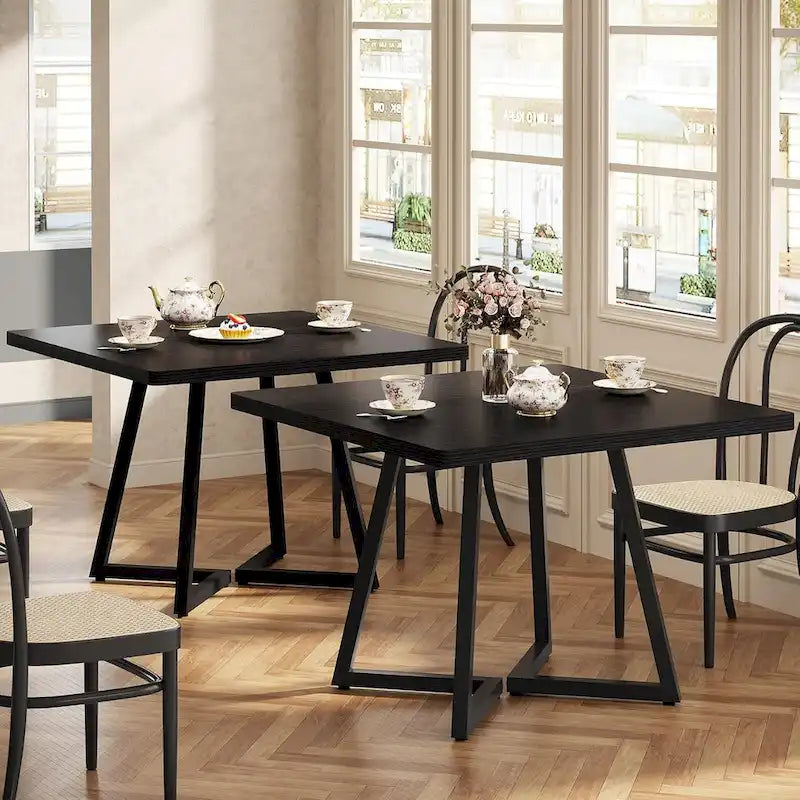 Table à manger carrée de 31,5 pouces en bois avec piétement en métal noir