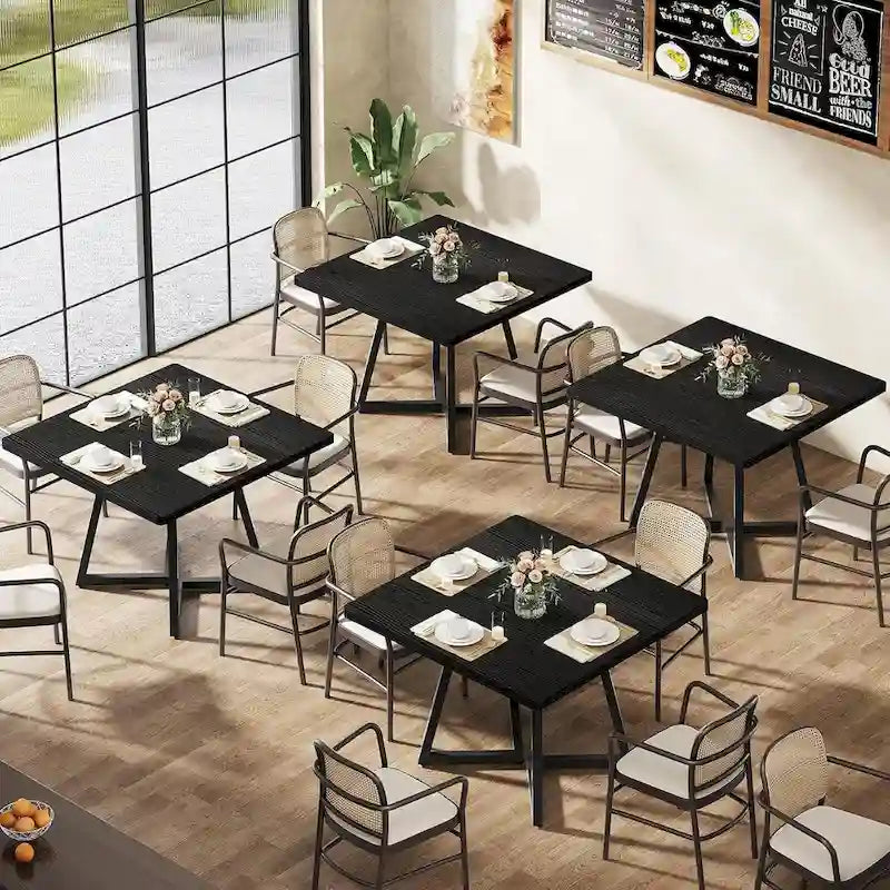 Table à manger carrée de 31,5 pouces en bois avec piétement en métal noir