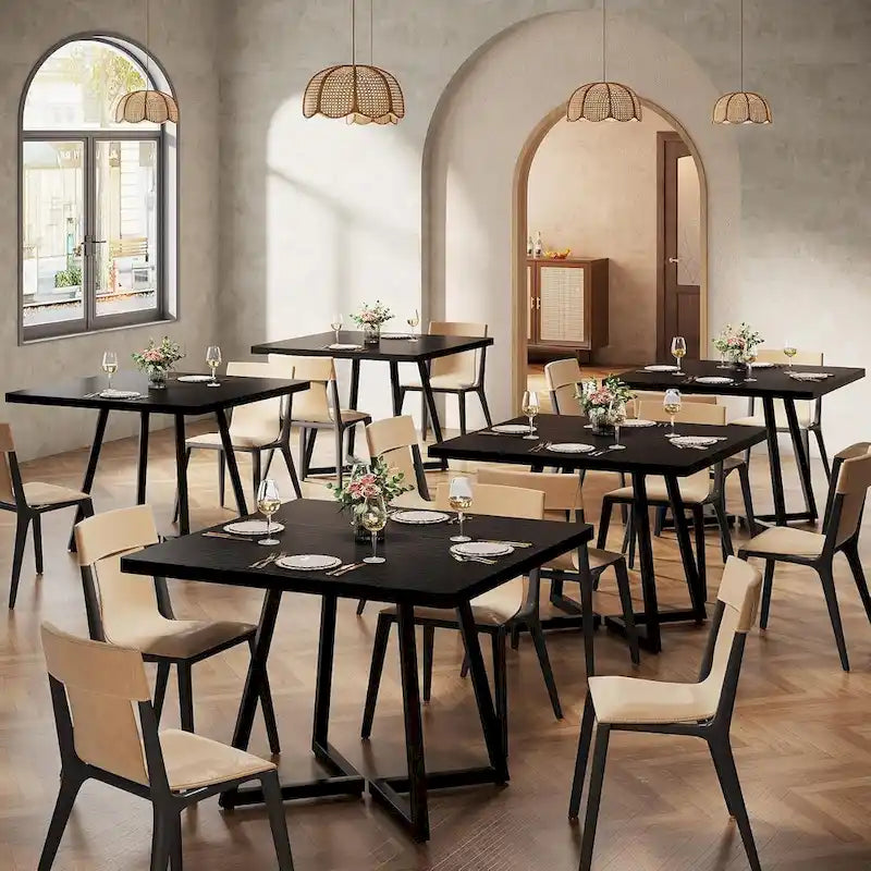Table à manger carrée de 31,5 pouces en bois avec piétement en métal noir