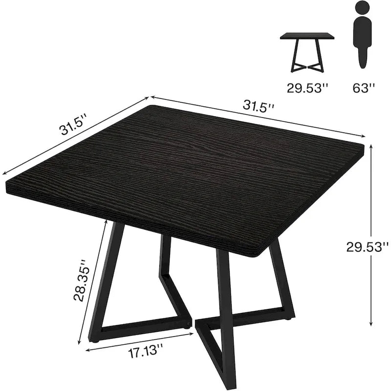 Table à manger carrée de 31,5 pouces en bois avec piétement en métal noir