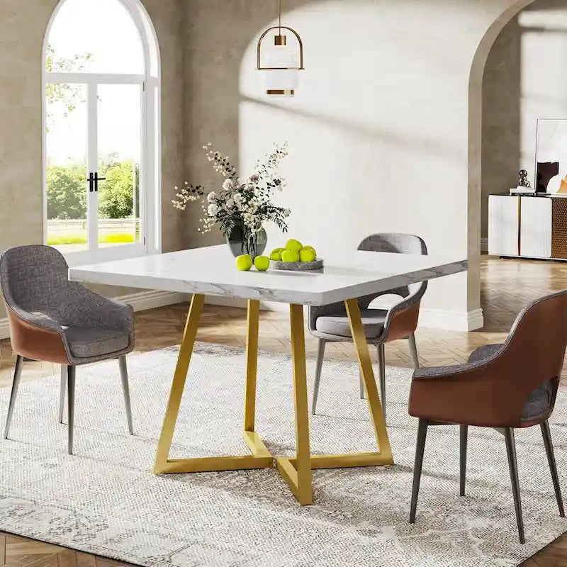Table à manger carrée de 31,5 pouces en bois avec piétement en métal noir