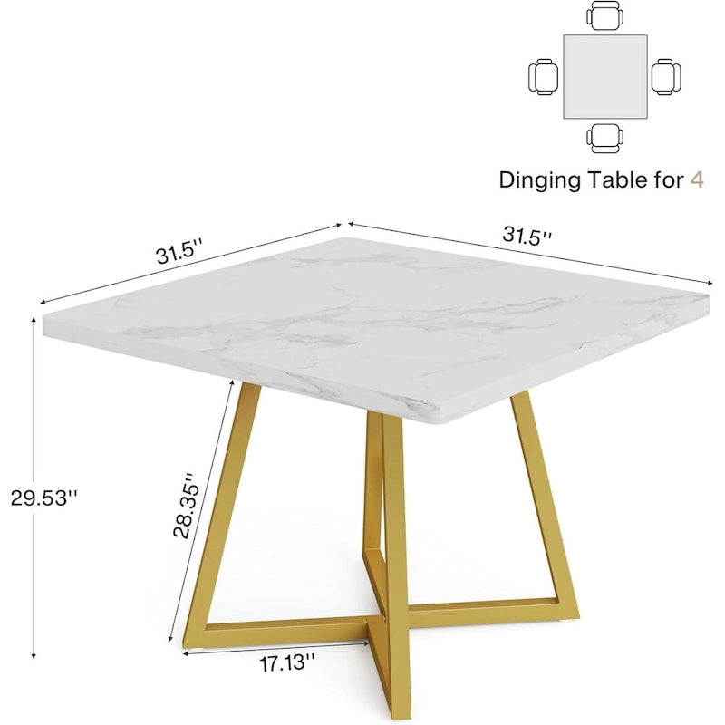 Table à manger carrée de 31,5 pouces en bois avec piétement en métal noir