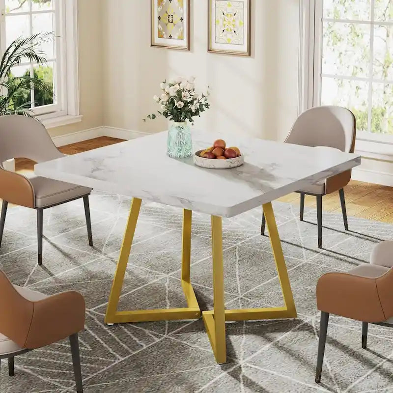 Table à manger carrée de 31,5 pouces en bois avec piétement en métal noir