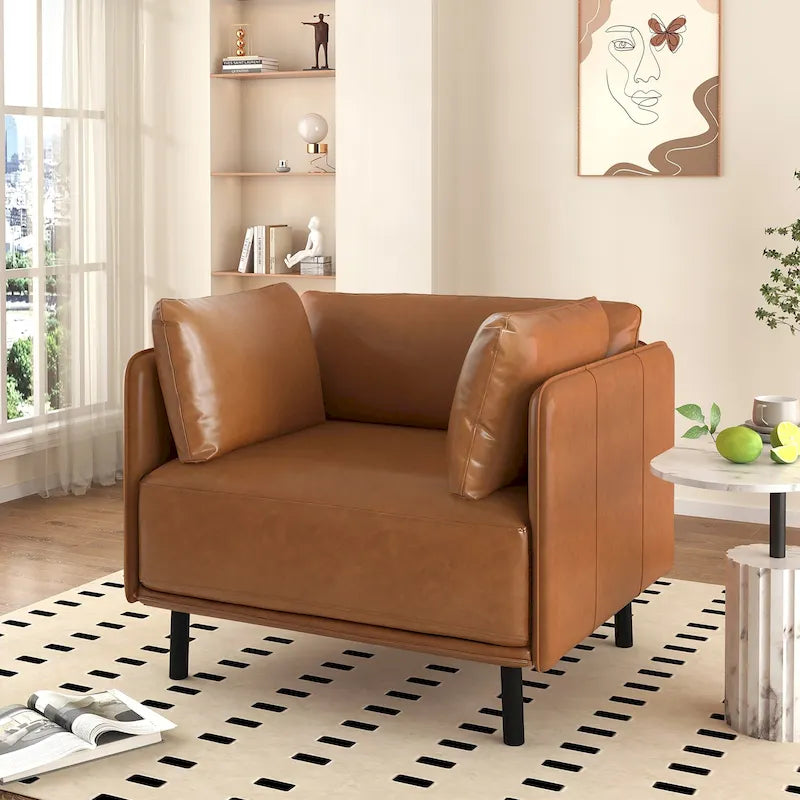 Fauteuil d'appoint moderne rembourré avec pieds en métal massif et oreiller pour le salon