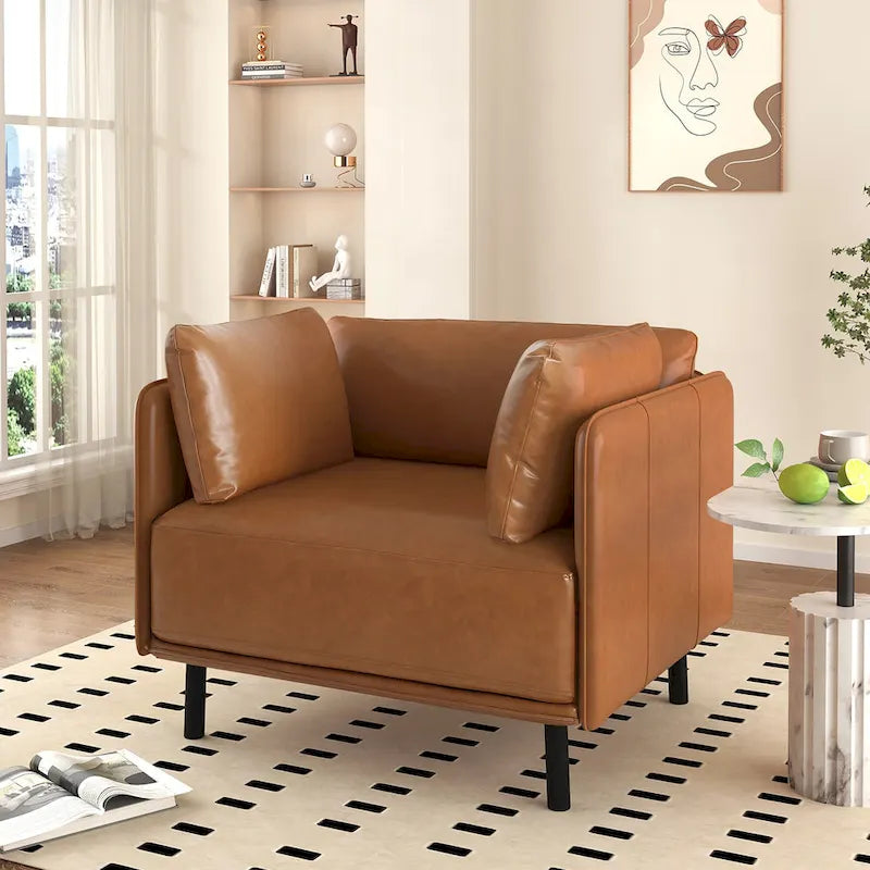 Fauteuil d'appoint moderne rembourré avec pieds en métal massif et oreiller pour le salon