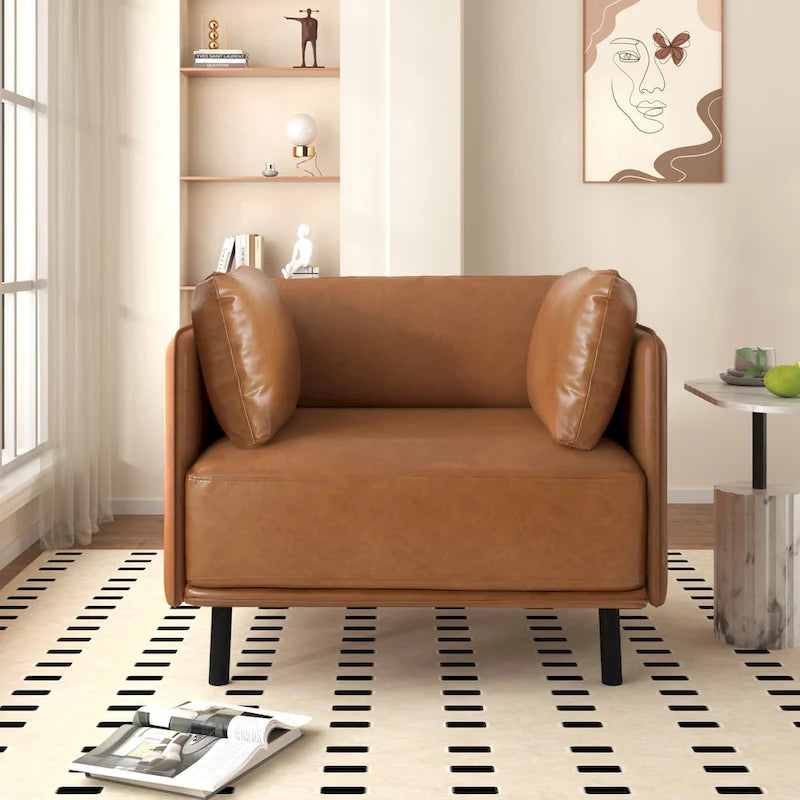 Fauteuil d'appoint moderne rembourré avec pieds en métal massif et oreiller pour le salon