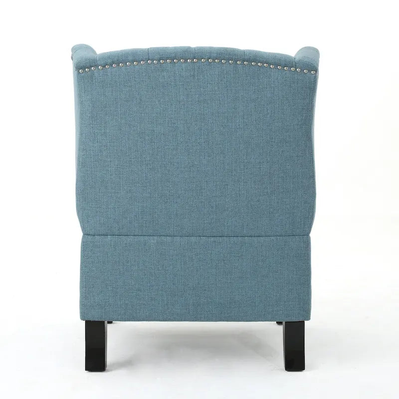 Fauteuil d'appoint moderne bleu à dossier haut capitonné avec clous décoratifs pour salon