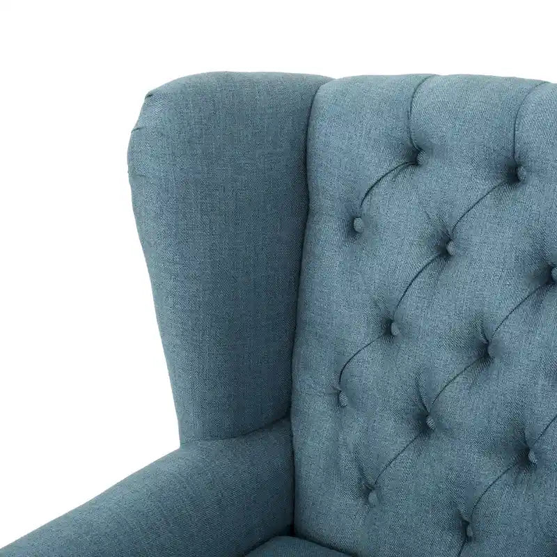 Fauteuil d'appoint moderne bleu à dossier haut capitonné avec clous décoratifs pour salon
