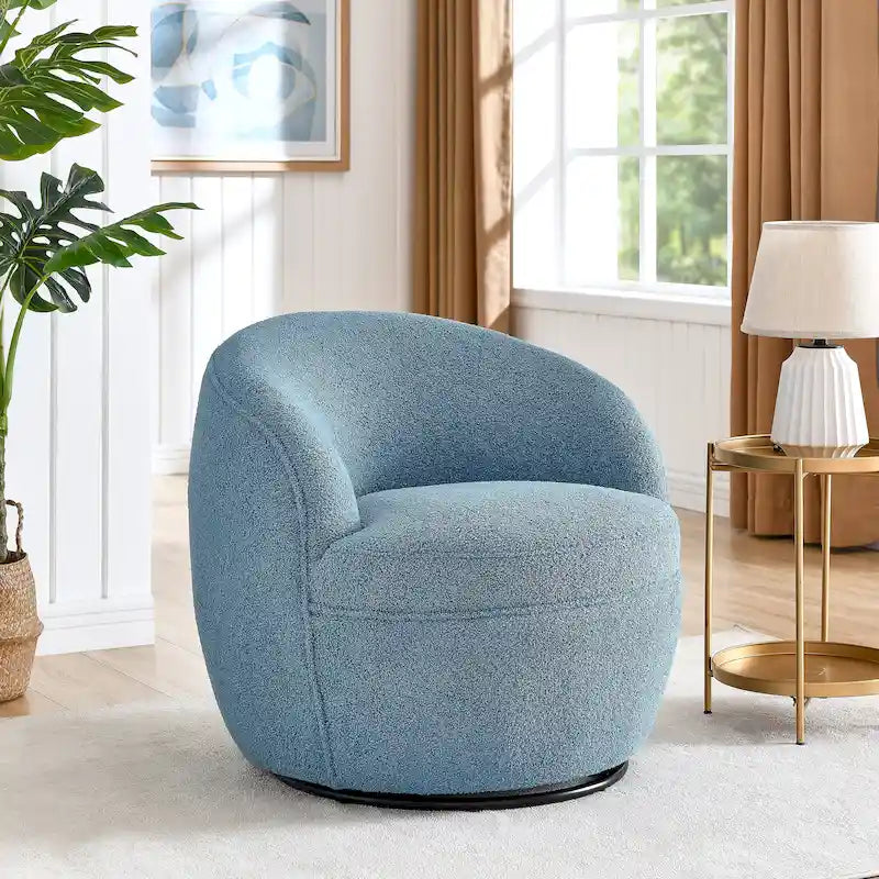 Fauteuil d'appoint barillet pivotant à 360° rembourré en tissu peluche bouclée Teddy