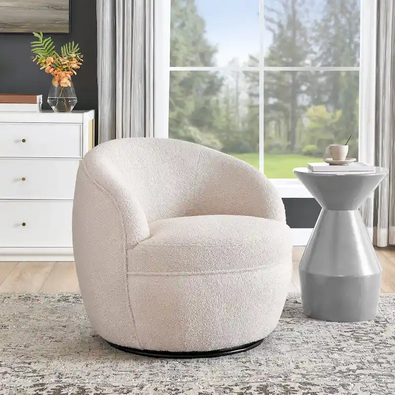 Fauteuil d'appoint barillet pivotant à 360° rembourré en tissu peluche bouclée Teddy
