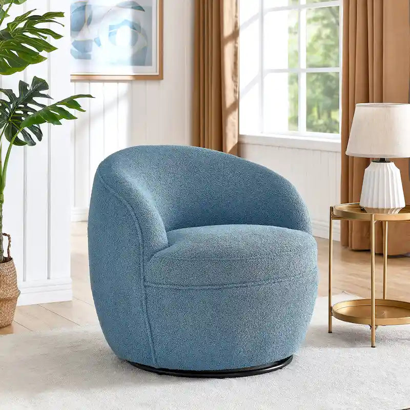 Fauteuil d'appoint barillet pivotant à 360° rembourré en tissu peluche bouclée Teddy