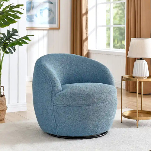 Fauteuil d'appoint barillet pivotant à 360° rembourré en tissu peluche bouclée Teddy