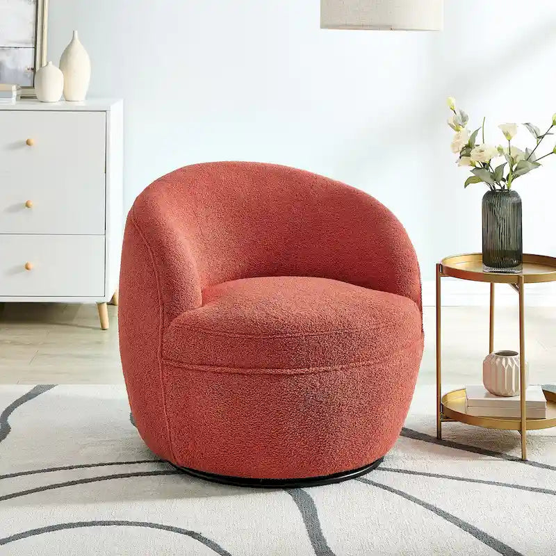 Fauteuil d'appoint barillet pivotant à 360° rembourré en tissu peluche bouclée Teddy