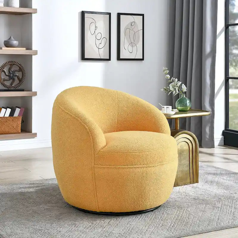 Fauteuil d'appoint barillet pivotant à 360° rembourré en tissu peluche bouclée Teddy