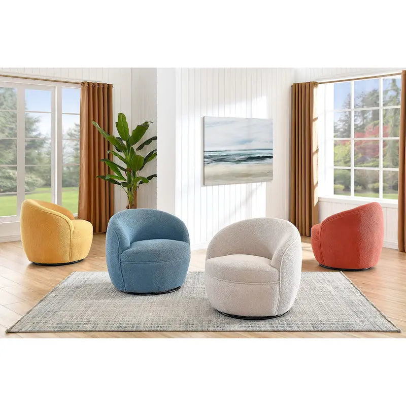 Fauteuil d'appoint barillet pivotant à 360° rembourré en tissu peluche bouclée Teddy