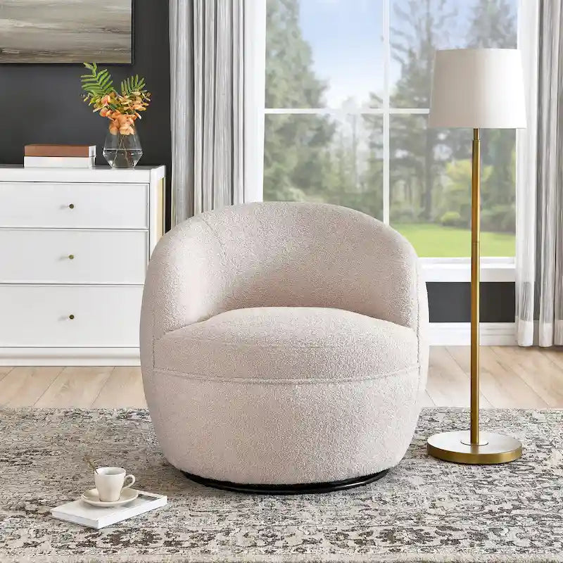 Fauteuil d'appoint barillet pivotant à 360° rembourré en tissu peluche bouclée Teddy