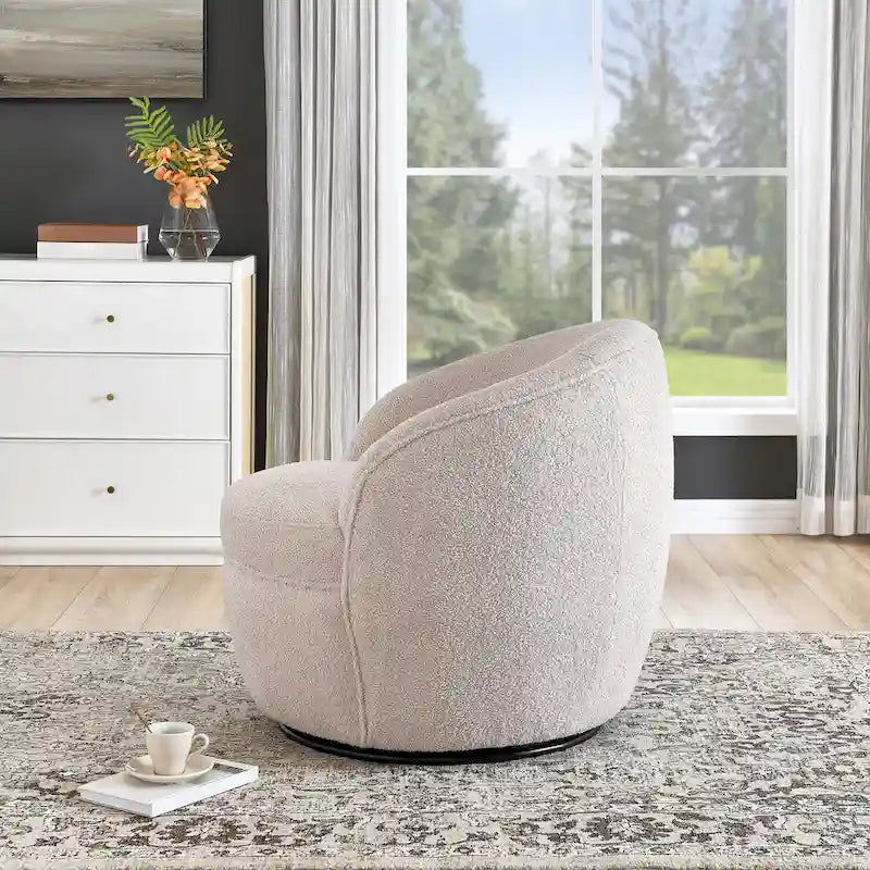 Fauteuil d'appoint barillet pivotant à 360° rembourré en tissu peluche bouclée Teddy