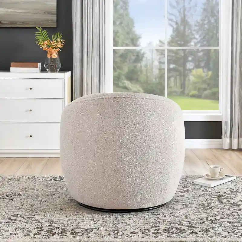 Fauteuil d'appoint barillet pivotant à 360° rembourré en tissu peluche bouclée Teddy
