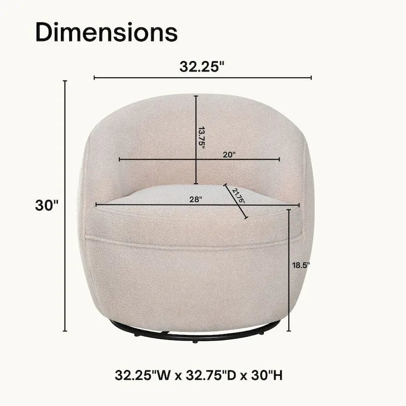 Fauteuil d'appoint barillet pivotant à 360° rembourré en tissu peluche bouclée Teddy