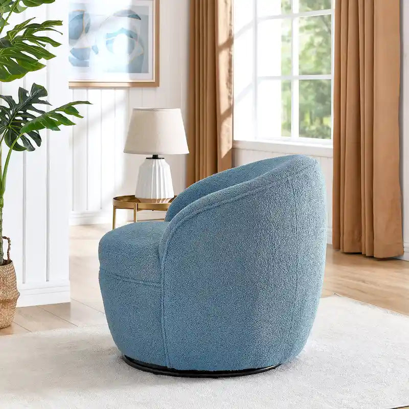 Fauteuil d'appoint barillet pivotant à 360° rembourré en tissu peluche bouclée Teddy
