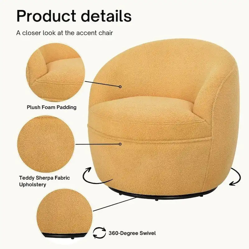 Fauteuil d'appoint barillet pivotant à 360° rembourré en tissu peluche bouclée Teddy
