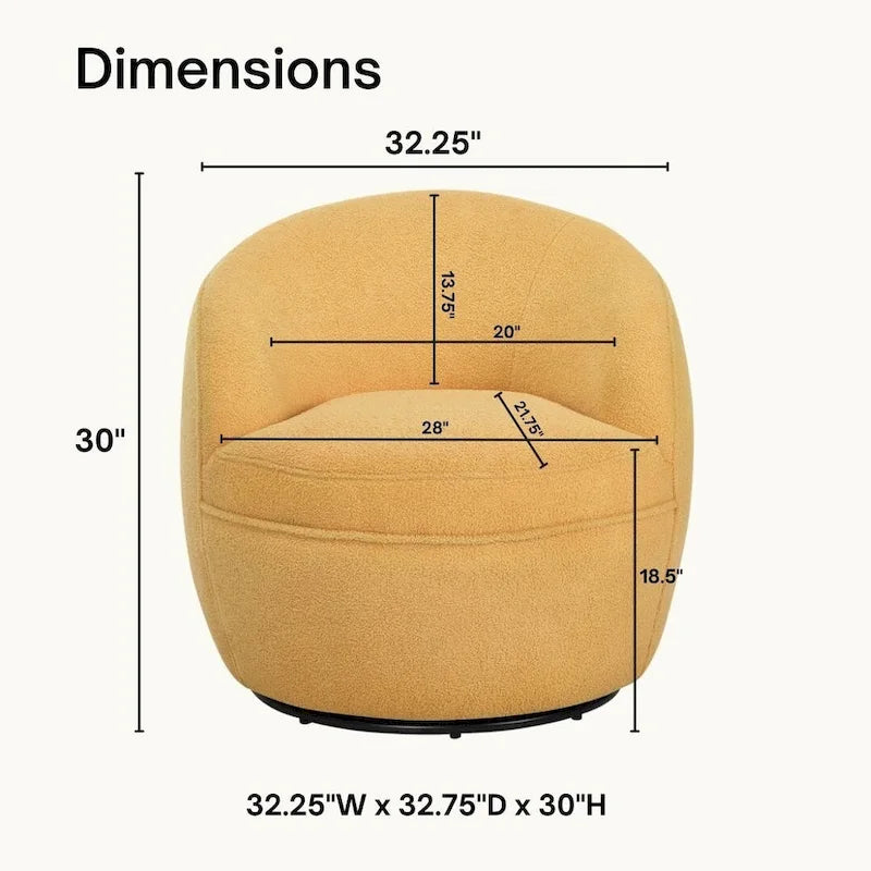 Fauteuil d'appoint barillet pivotant à 360° rembourré en tissu peluche bouclée Teddy
