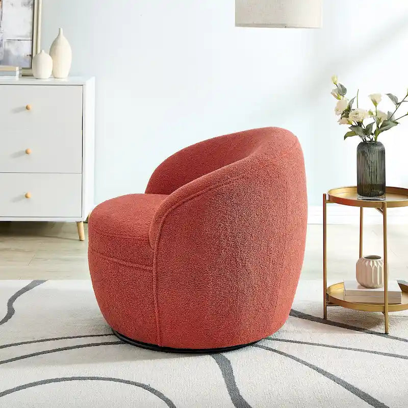 Fauteuil d'appoint barillet pivotant à 360° rembourré en tissu peluche bouclée Teddy