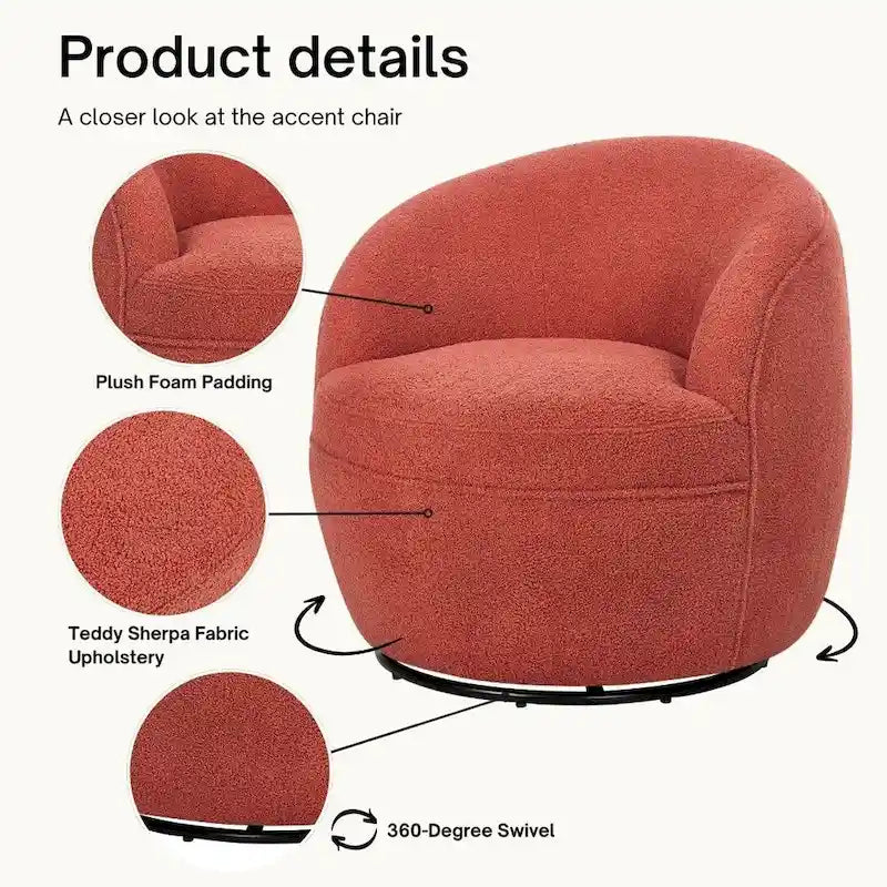 Fauteuil d'appoint barillet pivotant à 360° rembourré en tissu peluche bouclée Teddy